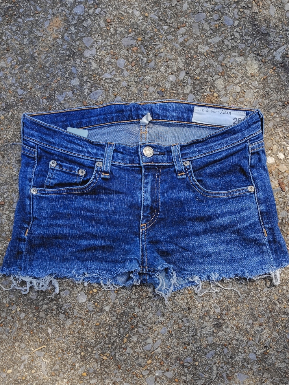 rag & bone Super Short Indigo Frayed Hem Denim Shorts